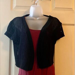 Short sleeve crop open weave sweater - Black